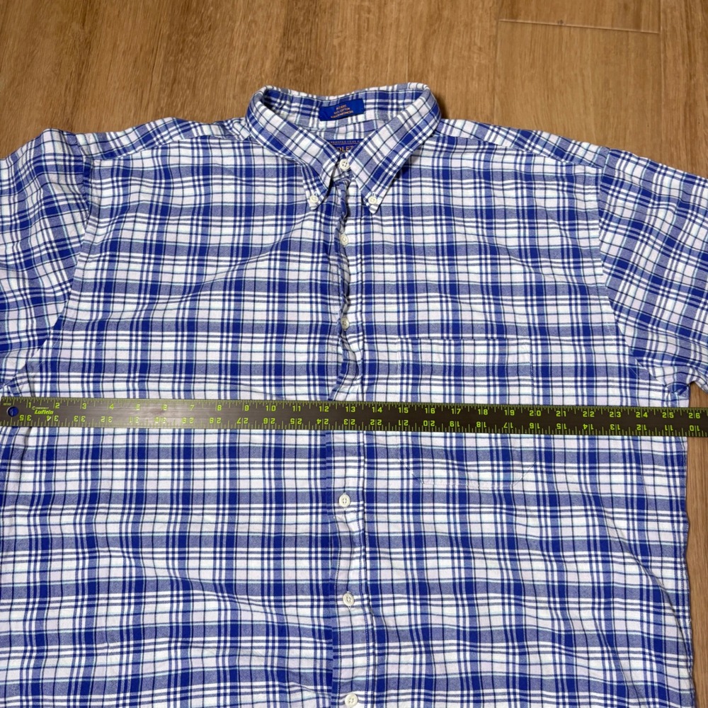 Pendleton Mens XL Short Sleeve Plaid Button Down Shirt Blue White 100% Cotton - Picture 5 of 7